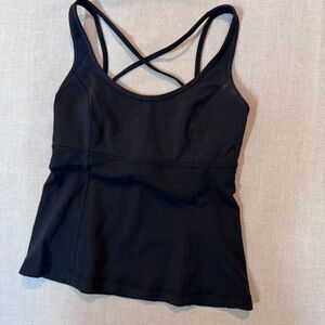 Lululemon Black Crossback Shelf Bra Tank Top Size 8 Metallic Detail